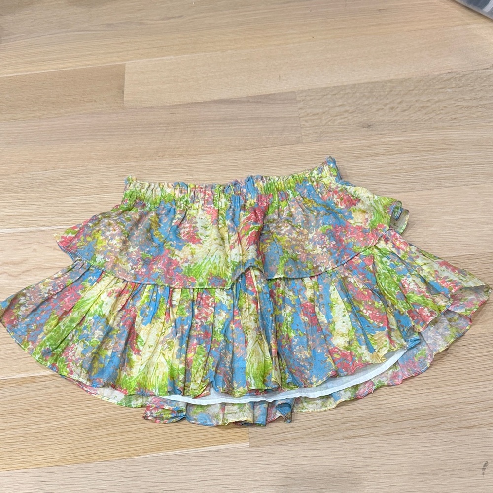 LoveShackFancy Girls' Floral Tiered Skirt - Blue, Green, Pink